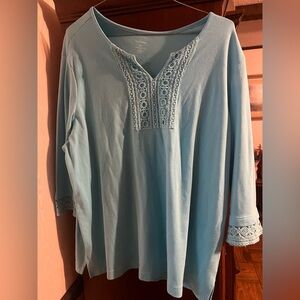 Sky Blue Crochet Accent Women's Tunic